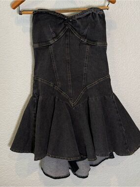 Black Denim Balletcore Corset-like Mini Dress